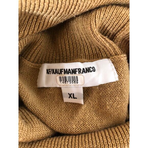 KF/Kaufman Mixed Media Sweater Turtleneck Wool Blend Knit Camel & White XL - Picture 7 of 11
